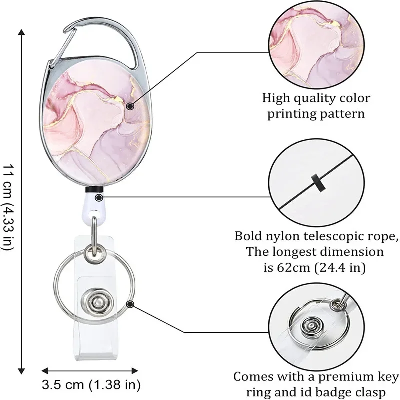 Imagem -05 - Mármore Oval Fácil Puxar Crachá Carretéis Chaveiro em Forma de Ovo Portátil Enfermeira Crachá Titular Retrátil Crachá Clipe 1pc