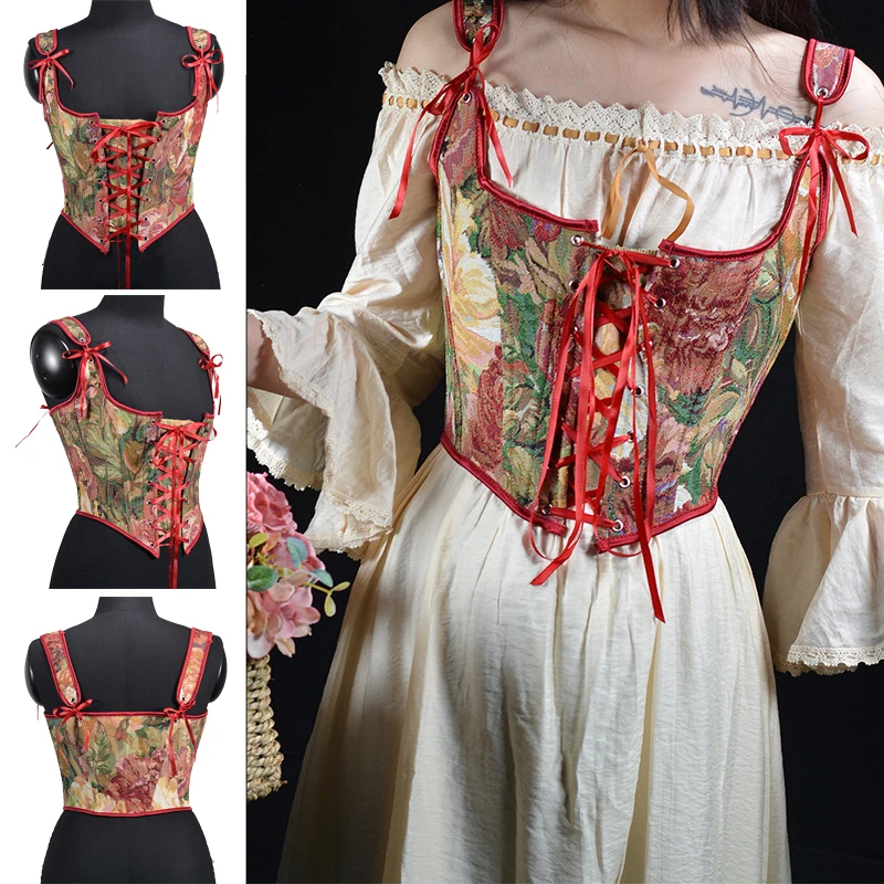 

Women's Renaissance Bustier Corset Floral Underbust Corset Crop Tops Vintage Boned Corset Belt Lingerie Body Shaper Corselet
