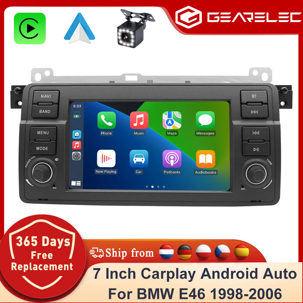 GEARELEC Android 14 CarPlay pour BMW E46 M3 318 320 325 330 335 autoradio 7 "sans fil CarPlay Android Auto stéréo GPS WIFI 64GB
