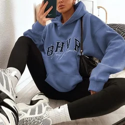 Felpa con cappuccio Casual da donna BHVR Game Letter Printing Plus Velvet Warm manica lunga Streetwear maglione In autunno inverno Grunge oversize