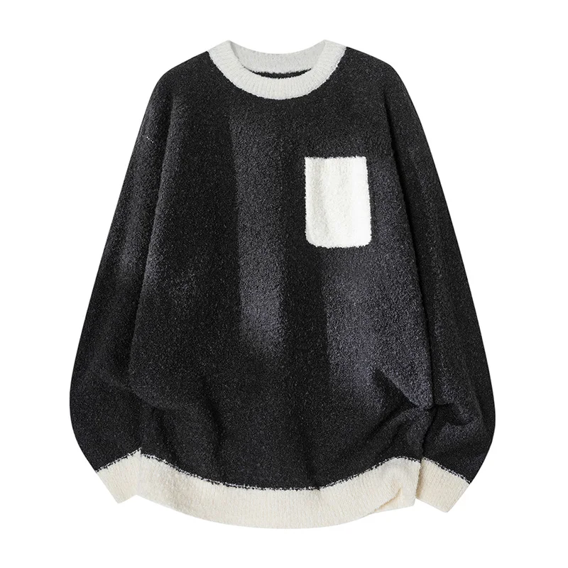 

Мужской вязаный свитер свободного кроя с круглым вырезом, повседневный, модный, для ношения под одеждой, зимний, из полиэфирного волокна, художественный, с длинными рукавами