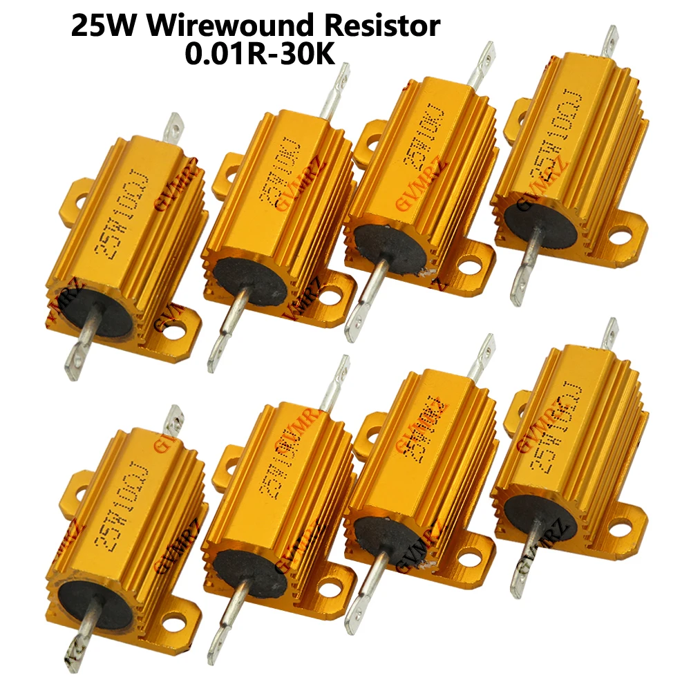 25W 0.01R 0.05R Aluminum Case Power Resistor  Wirewound Type Assorted Ohm Values for Electronic Circuits 10R 82R 300R  0.01R-30K
