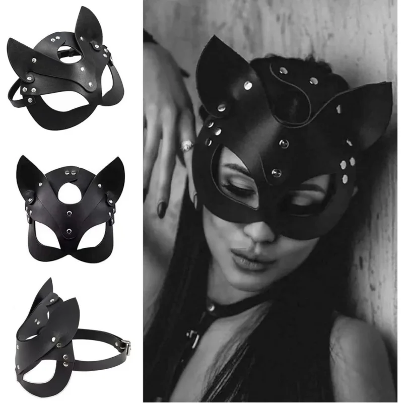 Elegant PU Leather Cat Half Face Mask for Cosplay Masquerade Halloween Party Phantom of the Opera Style
