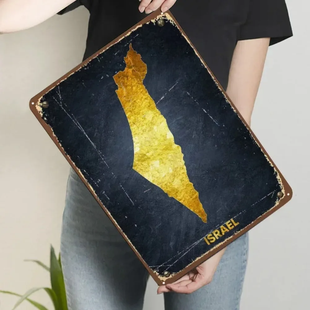 إسرائيل القدس المشارك خريطة علامة معدنية جدار الفن من الجداريات لوحات القصدير المخصصة لجدار الفن الديكور الحمام ديكور رجل الكهف #4