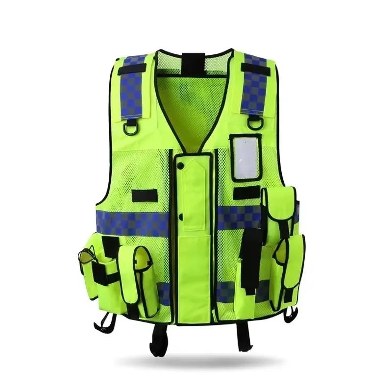 Multi-Pocket High Visibility Reflective Police Safety Vest High-Quality Night Motorcycle Cycling Traffic Warning Clothing