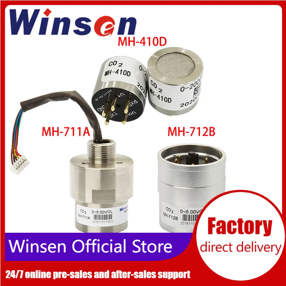 2PCS Winsen MH-410D/MH-711A/MH-712B Industrial Infrared CO2 Sensors Temperature Compensation UART, Analog Voltage Output 5%VOL