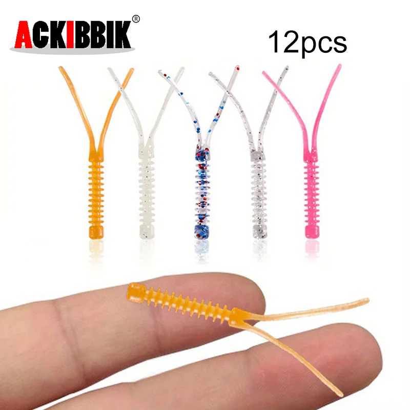 

Ackibbik 12pcs Silicone Fishing Lure Artificial Soft Worm Swimbait 55mm Jig Artificial Baits with Dual Tails for Bass Trout