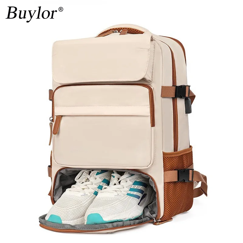 Buylor Simple Casual Backpack Independent Shoe Compartment Short Distance Travel Backpack Commuting Computer Bag 15.6 Inches
