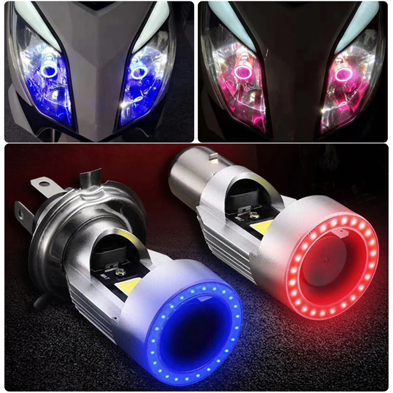 30W Super Bright Blue/Red Angel Eye H4 BA20D LED Motorcycle Headlight Scooter Motorbike Universal Headlamp Light Bulb DRL Acces