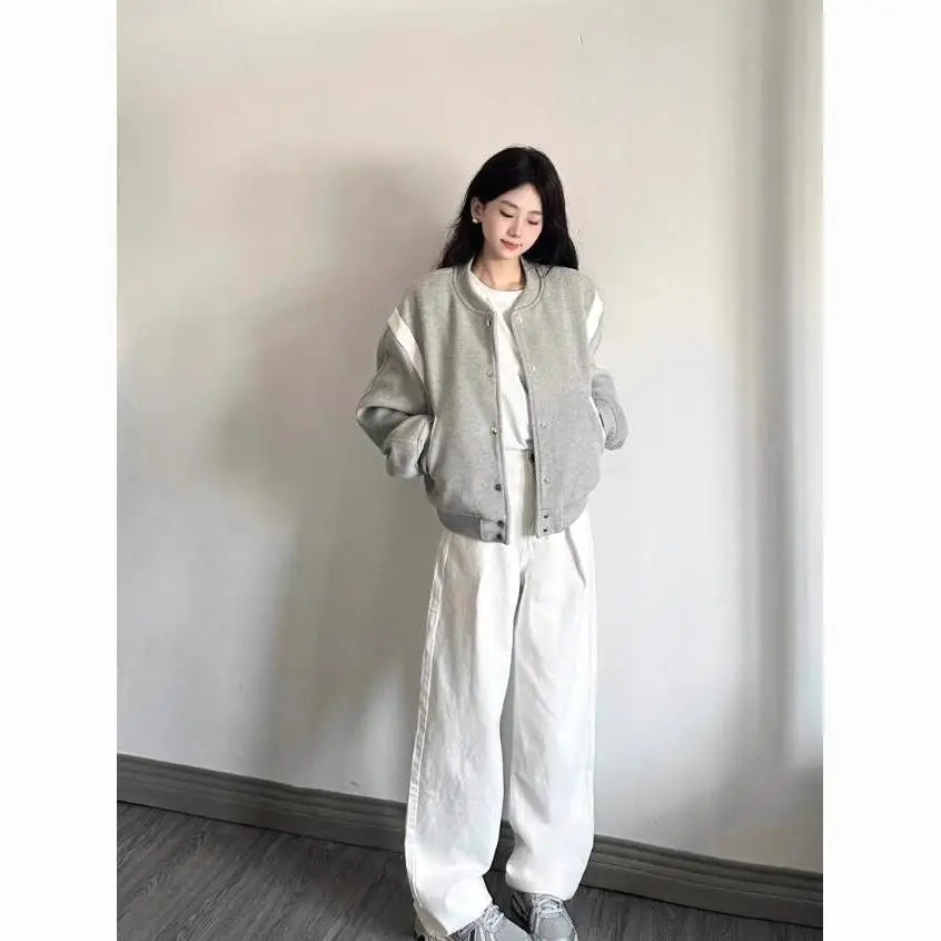 

Large Size Women'S Jackets Woman Fall Clothing 2025 Y2K Turn-Down Collar Button Front Pocket Pure Simple Basic Style Ladies