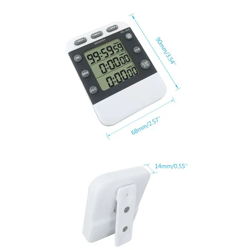 Digitale keukenkooktimer 3 kanalen Count UP/Down Timer voor studieklas