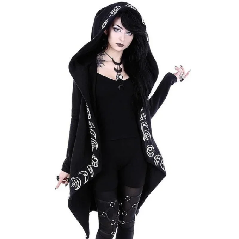 2024 New Fashion Trend Ladies Punk Moon Pattern Printing Long-sleeved Cardigan Sweater Long Style