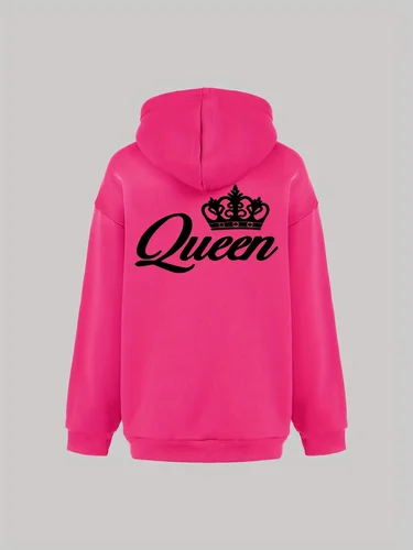 Imagen 2 del producto Sudadera con capucha básica de poliéster con estampado del alfabeto 100_ poliéster para mujer, jersey cómodo de otoño e invierno, ropa holgada con cuello redondo para mujer