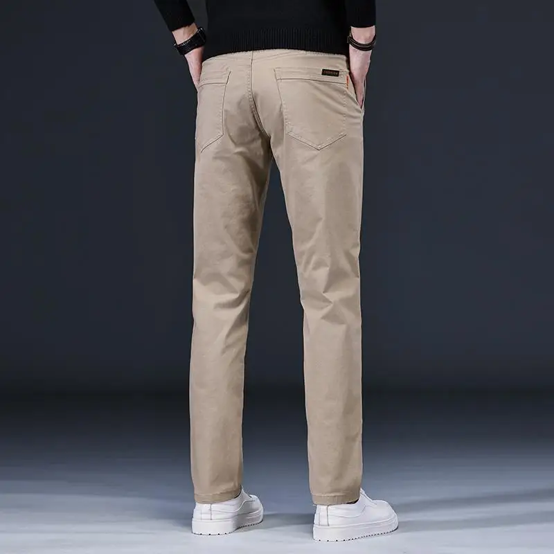 

High-End Men's Elastic Straight Leg Cotton Blend Casual Pants Thiened Spring Autumn Busin Casual Long Trousers