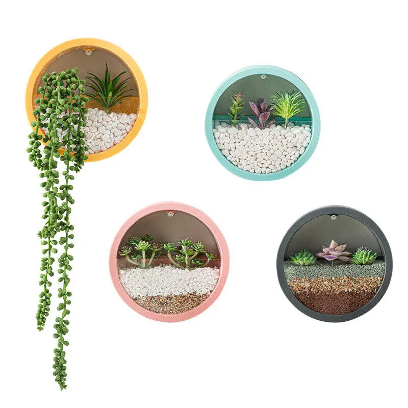 Modern Wall Planters - Hanging Succulent Pots with Circle Metal Frame for Indoor and Outdoor Decor