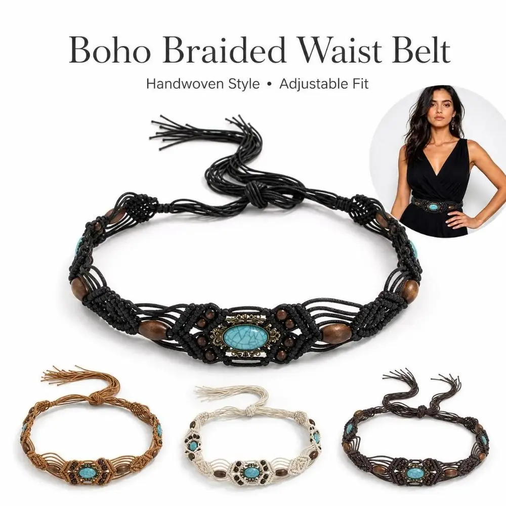 Fashionable Ethnic Style Ethnic Weave Waist Belt Fringed Trim Dress Styling Tassel Waist Chain Braided Waist Belt Women