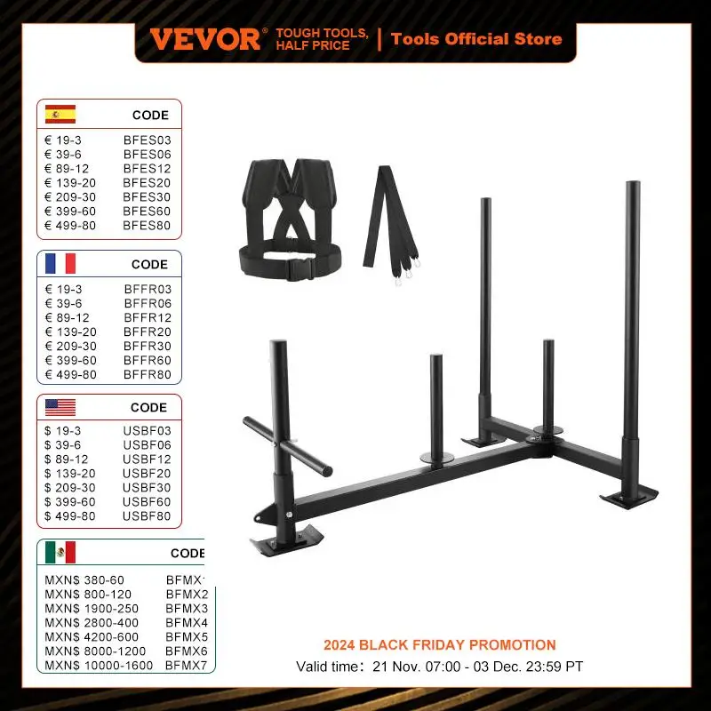 VEVOR-trineo de entrenamiento de peso, trineo de potencia de empuje, Fitness, entrenamiento de resistencia para ejercicio atlético y mejora de velocidad