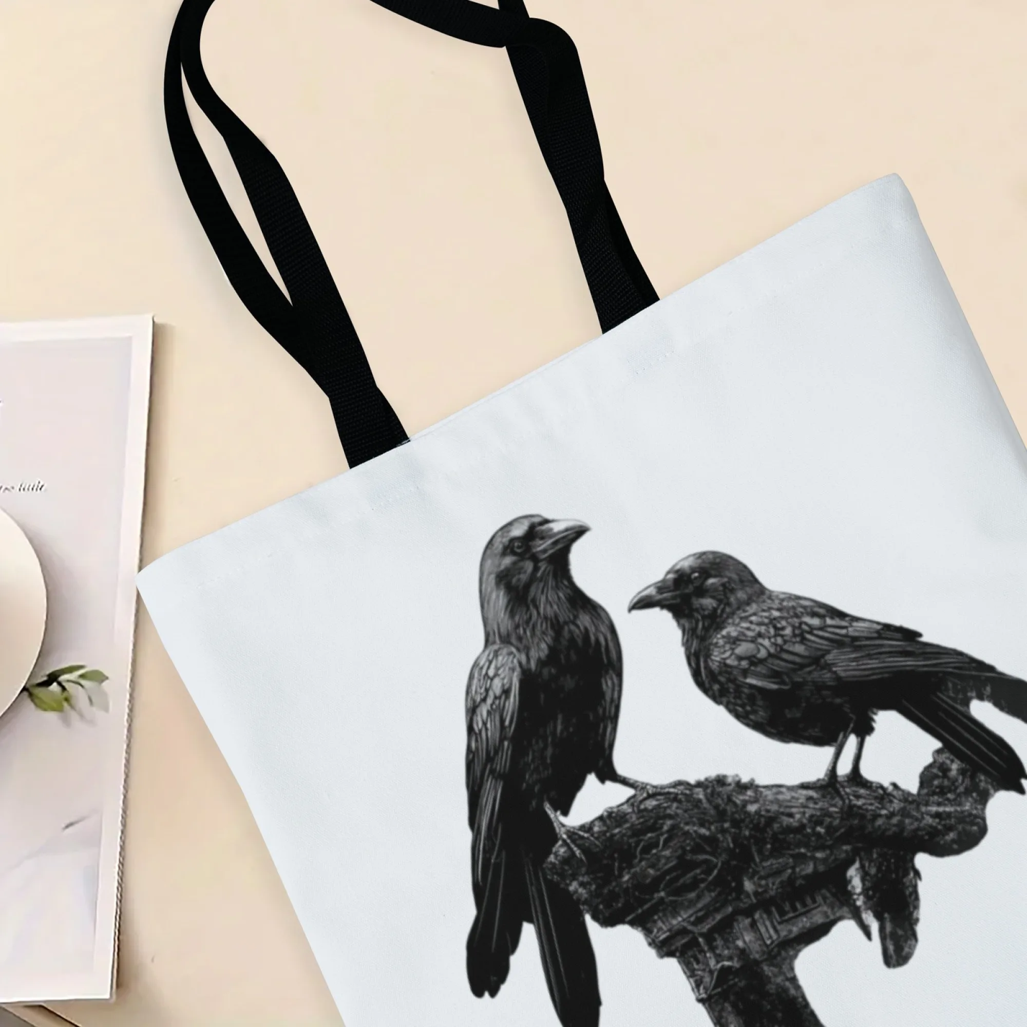 أسود الغراب القوطية المرأة قماش حمل حقيبة الظلام موضوع حقيبة تسوق قابلة لإعادة الاستخدام للنساء مثالية لمحبي القوطية عشاق غامض