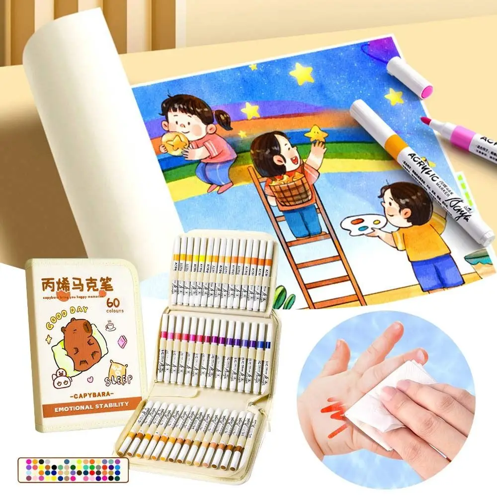 12/24/36/48Colors Capibara Children Acrylic Pen Stationery Paint Permanent Drawing Painting Pen Waterproof Graffiti Marker Pen