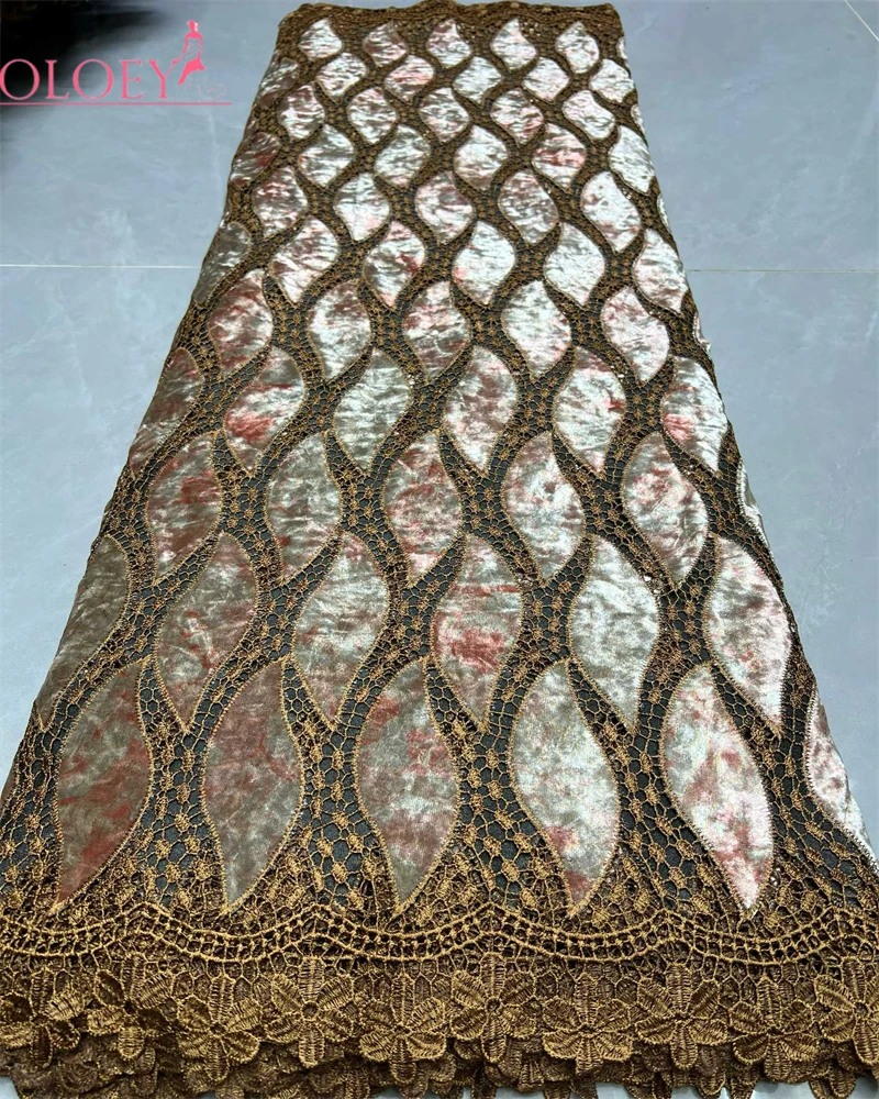 

OLOEY Velvet Lace Fabric High Quality Hollow out Gorgeous Embroidery Lace Fabric Exclusive Premium Velvet Guipure