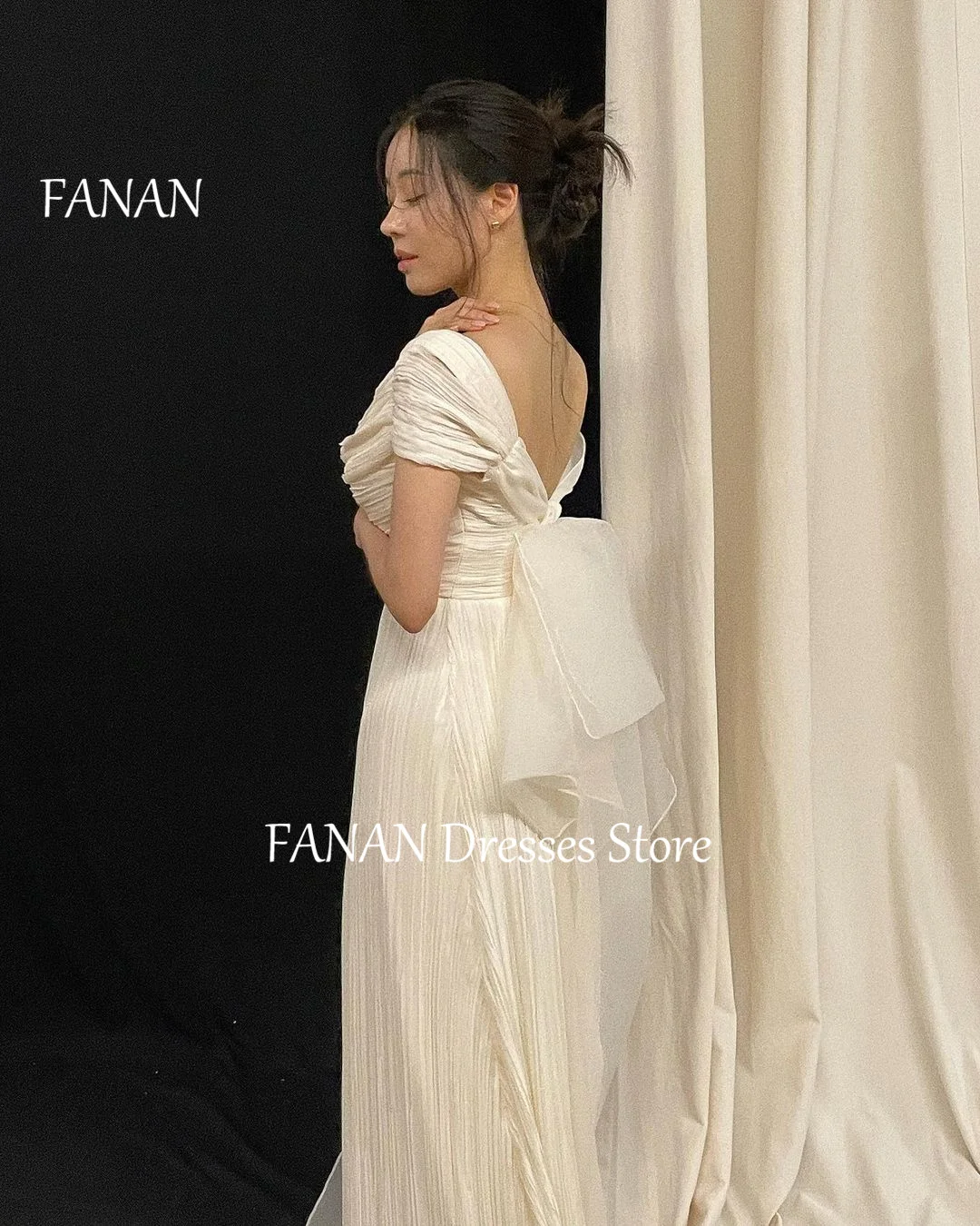 FANAN Elegant Korea Princess Wedding Dresses 웨딩드레스  Empire Boat Neck Ivory Taffeta Low Back Customized Bride Gowns Plus Size