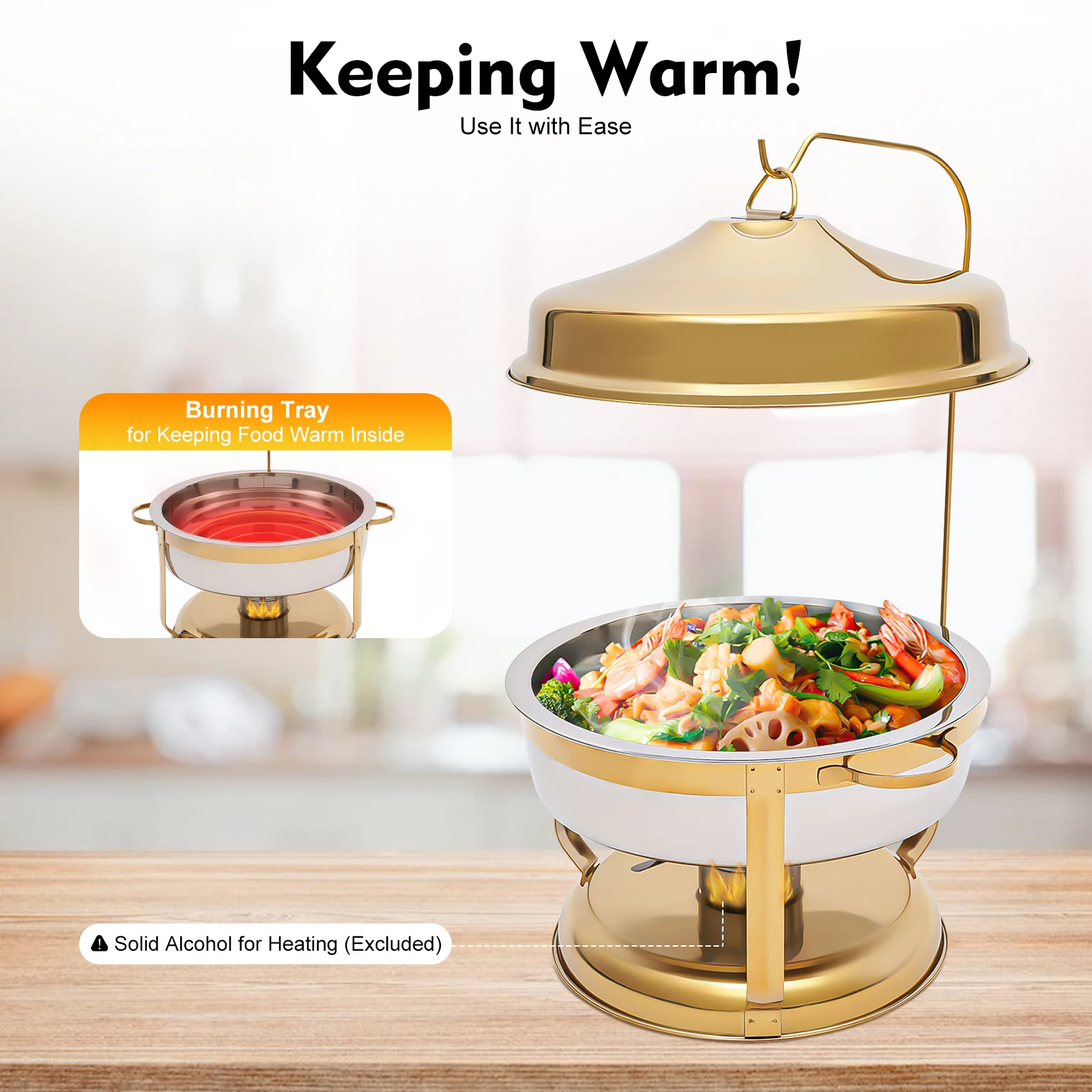 

9.5 Qt Round Stainless Steel Chafing Dish Buffet Set, Multipurpose Chafing Dishes with Top Lid, Food Warmer for Party Restaurant