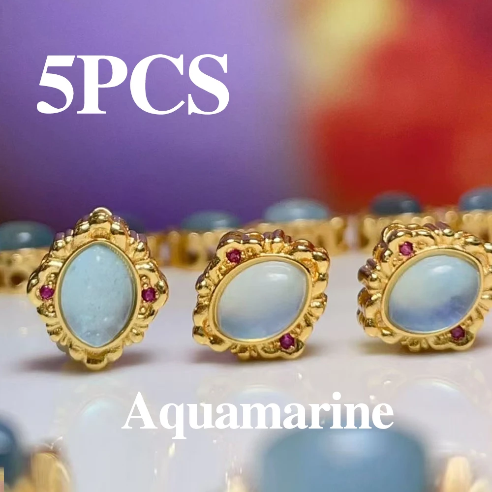 

5PCS Punch Natural Aquamarine Beads Water Drop Exquisite Stone Loose Beaded for Making DIY Jewerly Necklace Bracelet Accessories