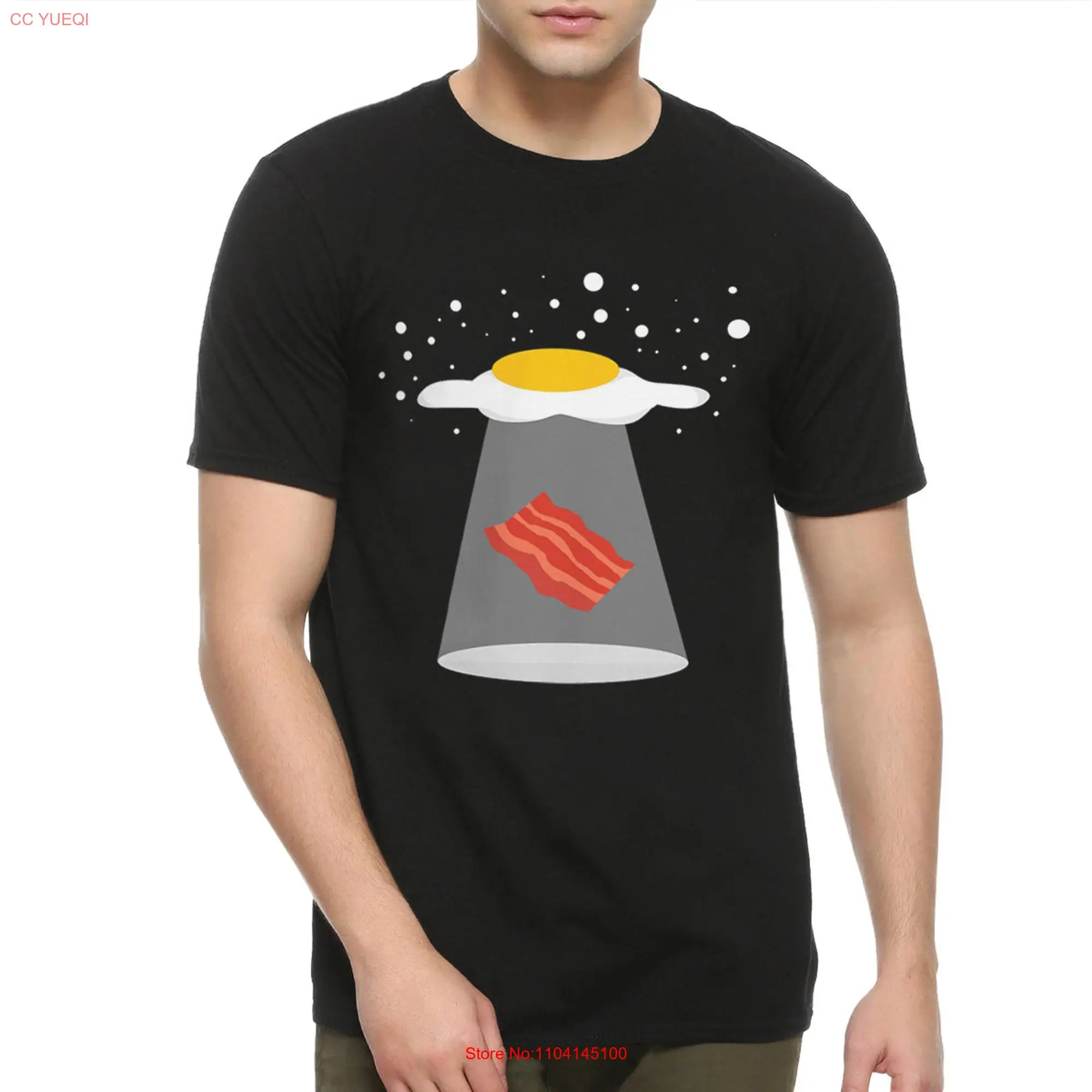 Egg Abducting Bacon Funny UFO T Shirt 100 Cotton Men's and Women's Sizes long or short sleeves