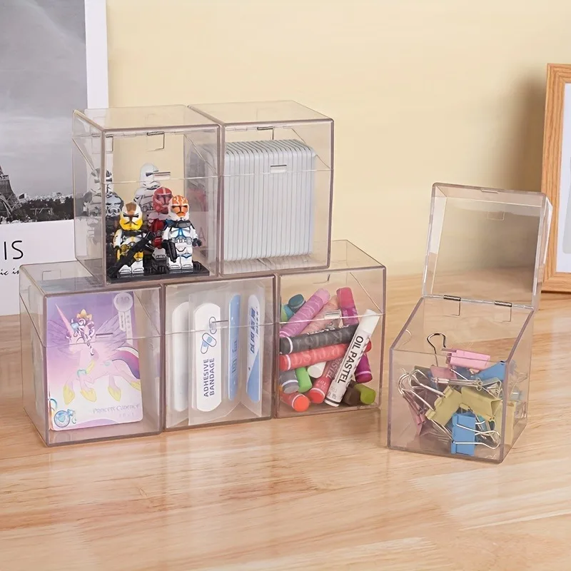 6pcs Large Capacity Plastic Hinged Lid Storage Boxes Transparent Desktop Organizer for Trading Cards Collectibles Supplies Parts