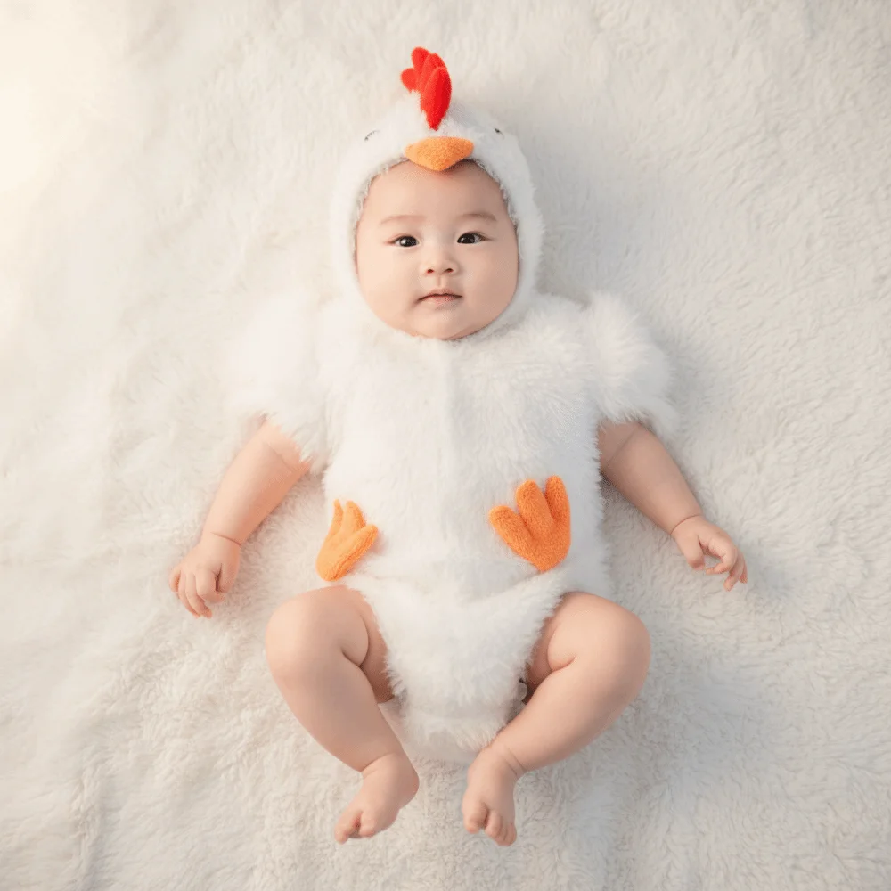 Creative Chicken Baby Photography Suit Furry Romper Bodysuit Hat Set Chick Newborn Baby Costume Cute Design Unisex Animals