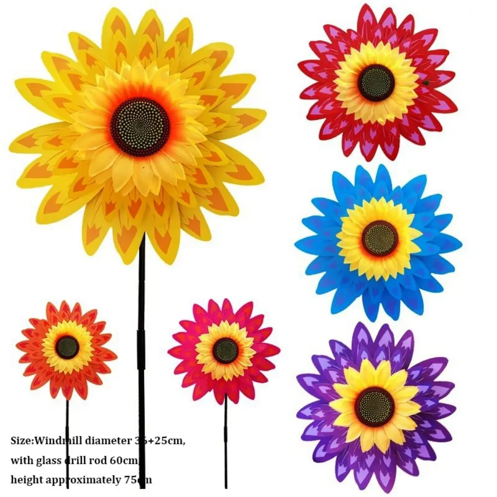Multistyles Sunflower Windmill PVC Diameter 36+25cm Stake Standing Lawn Flower Pinwheel Garden Yard Wind Spinner