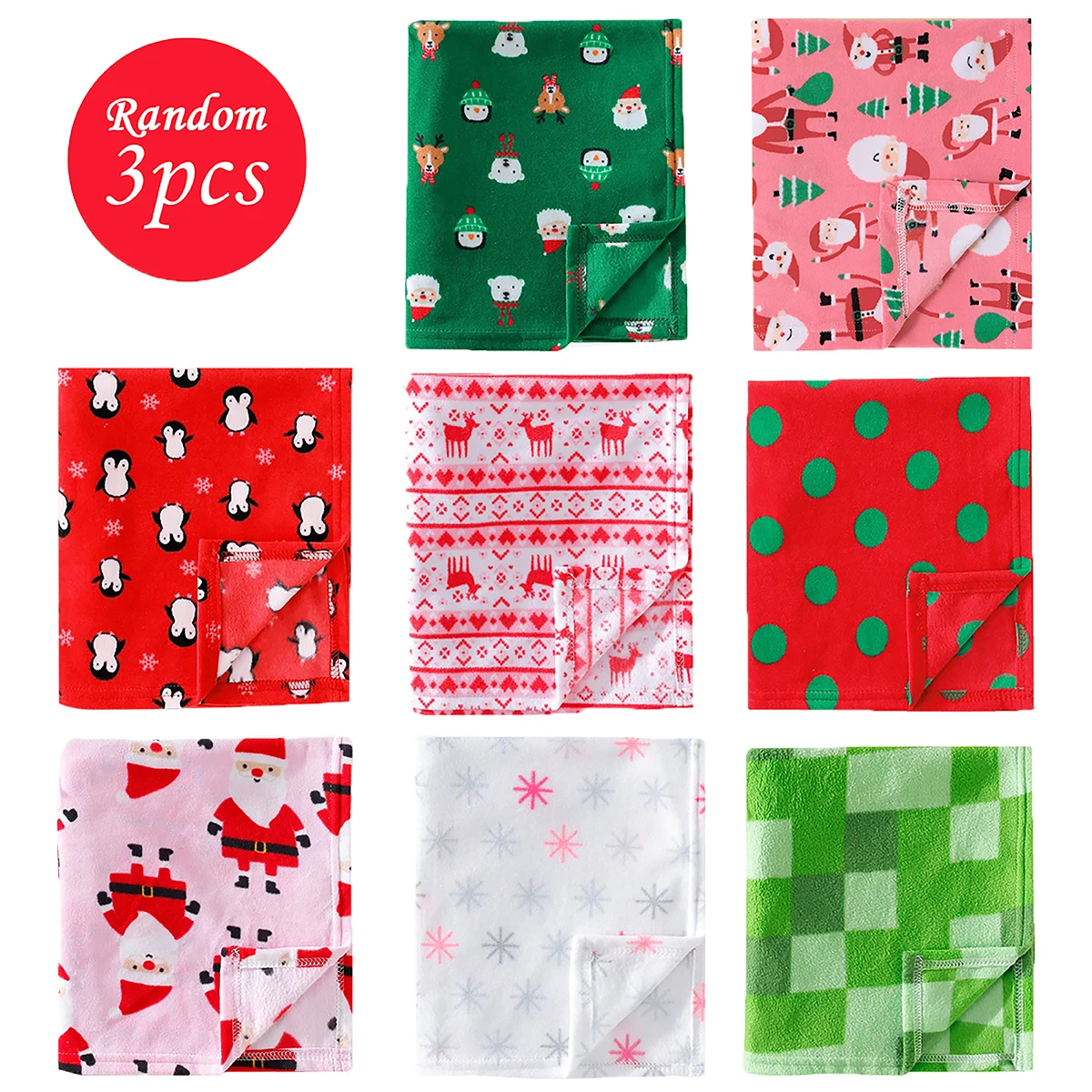 

Random 3pcs Autumn and winter blankets for boys and girls, suitable for outing parties, Santa quilts