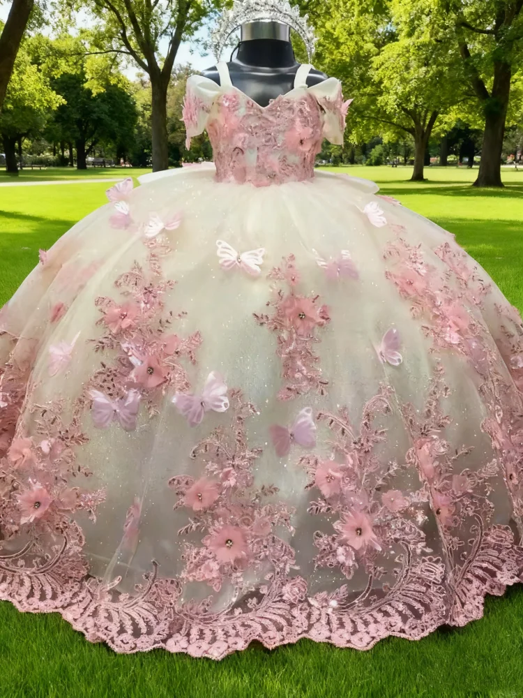 Children's Fluffy Yarn Flower Girl Dress with Exquisite Appliqués for Weddings Birthdays And Other Special Occasions