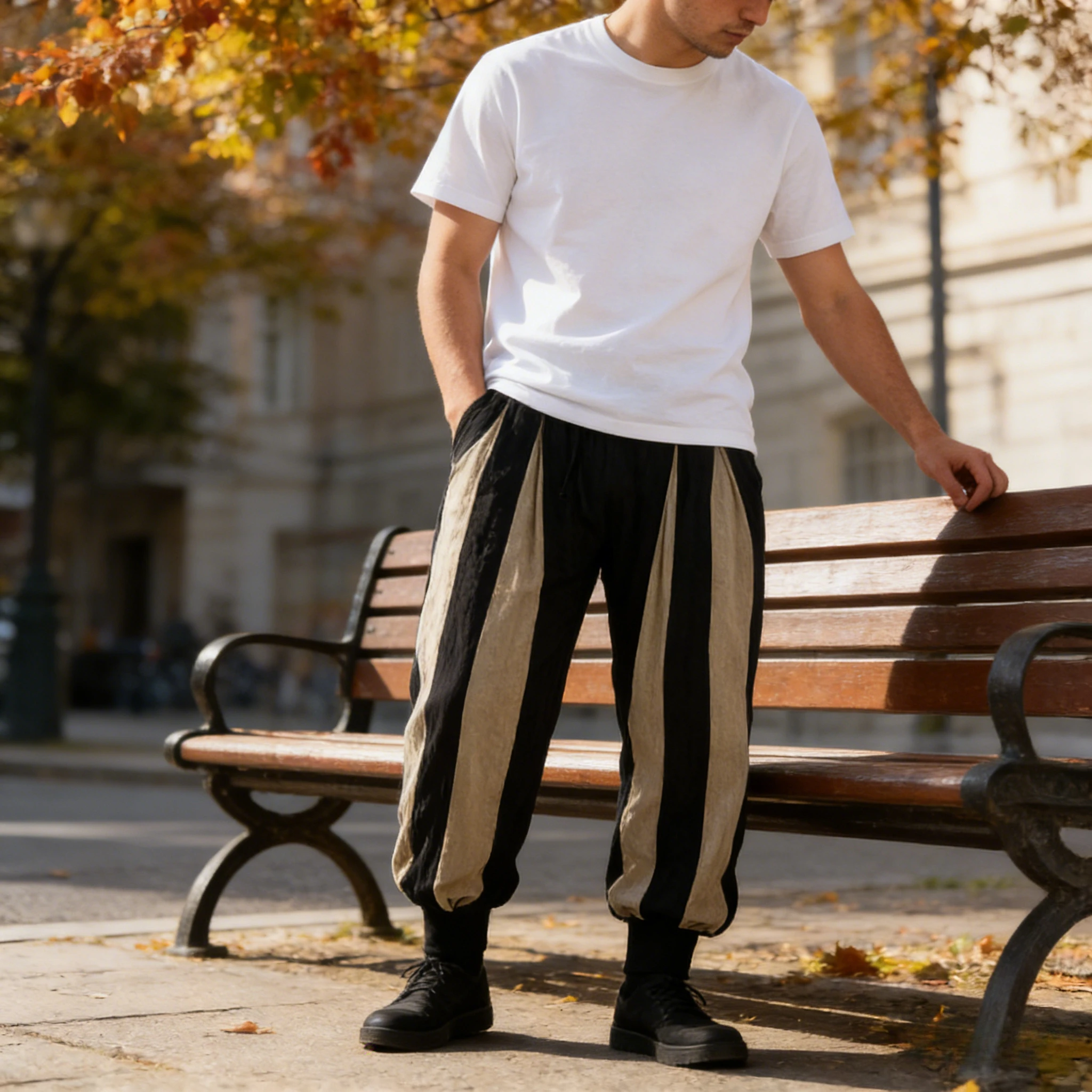 

Осенние мужские повседневные брюки из хлопка и льна с цветовыми блоками, прямого кроя, для повседневной жизни и активного отдыха