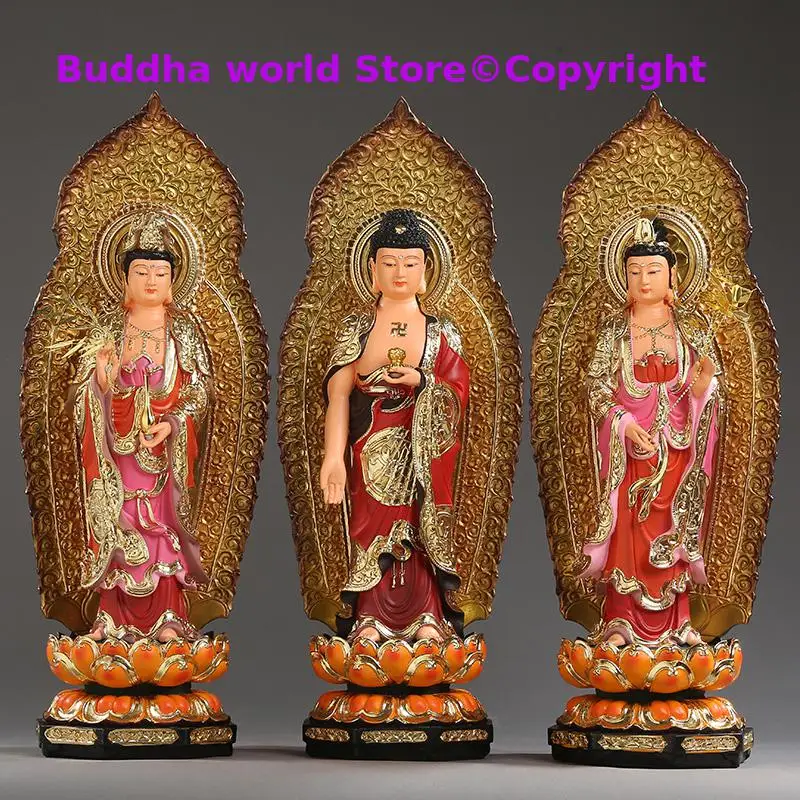 

A set 3PCS Large Asia Temple HOME efficacious blessing Western Trinity three saints buddhas Amitabha Avalokitesvara SHIZHI PUSA