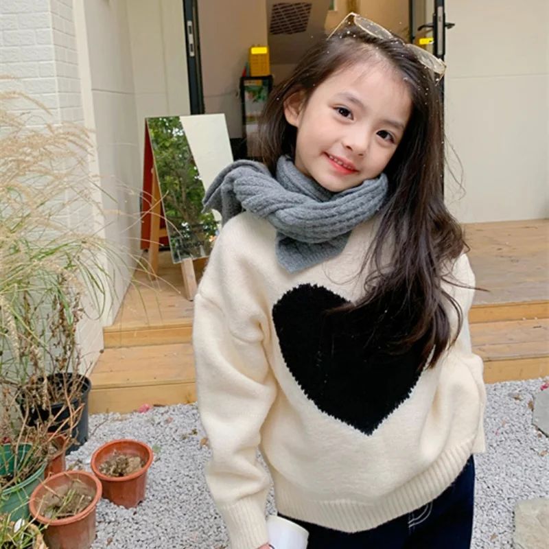 

Girls Sweater Wool Coat Kids Tops Knitting 2024 Sweetheart Thicken Warm Winter Autumn School Pullover Christmas Gift Children's