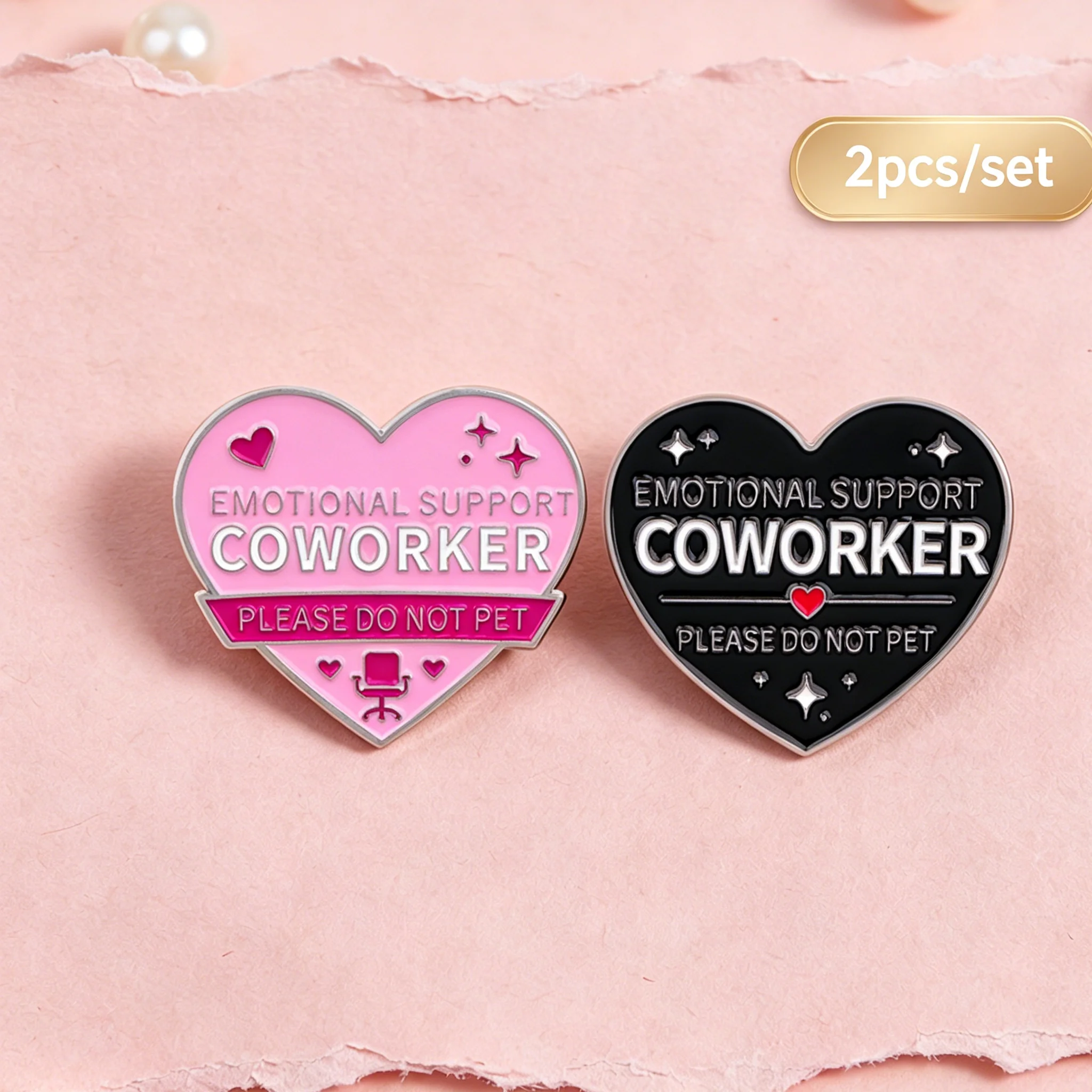 Cute Heart Enamel Pins 2Pcs Set Emotional Support Coworker Lapel Brooch Please Do Not Pet Metal Badge Funny Office Quote Pin