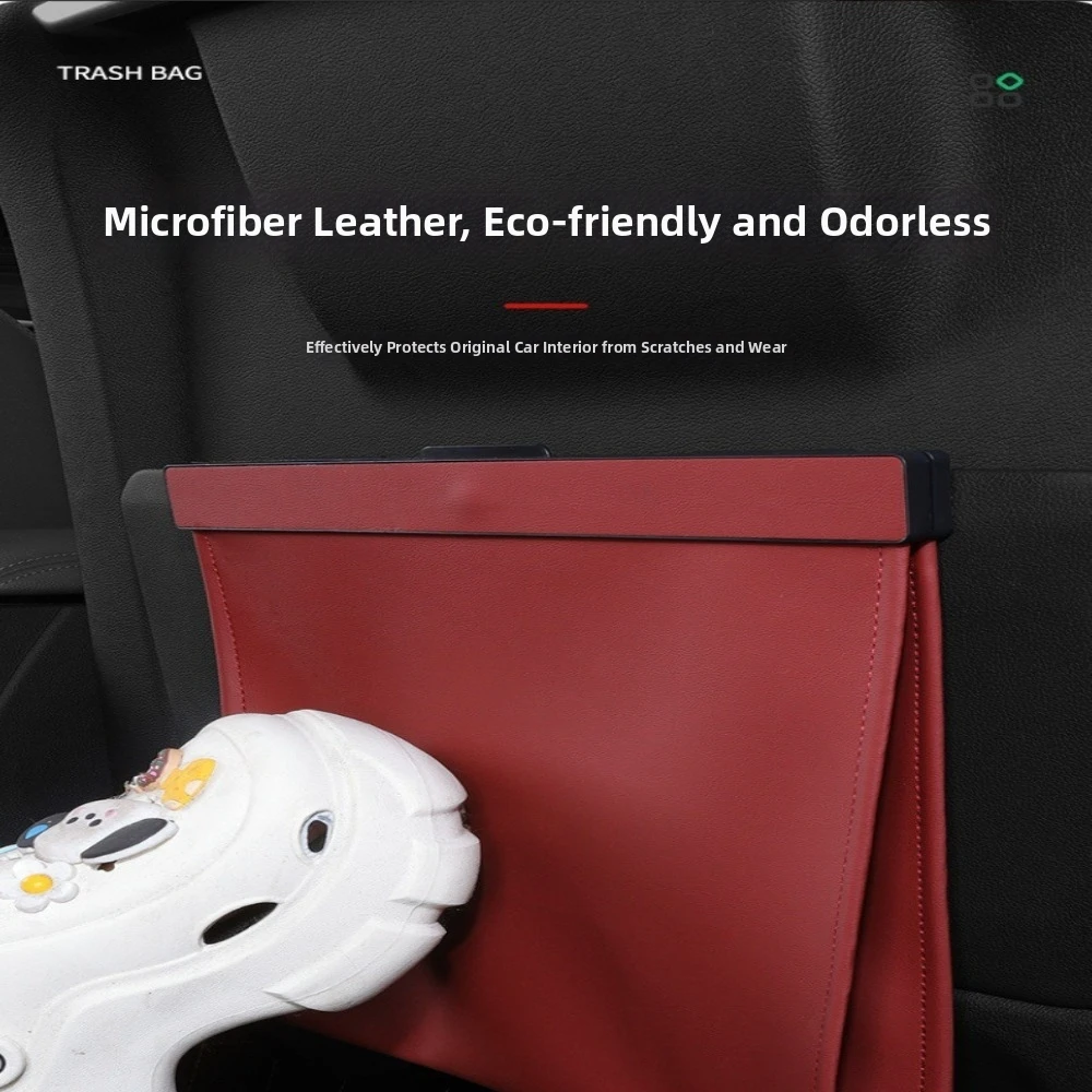 New PU Leather Rear Garbage Bag Hanging Magnetic Closure Car Interior Trash Bag Large Capacity Garbage Organizer Car Use