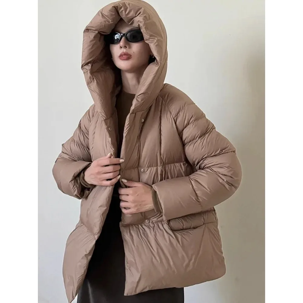 따뜻한 다운 재킷 여성용 두꺼운 봄 다운 코트 캐주얼 후드 덕 다운 재킷 화이트 퍼퍼 코트 가을 겨울용