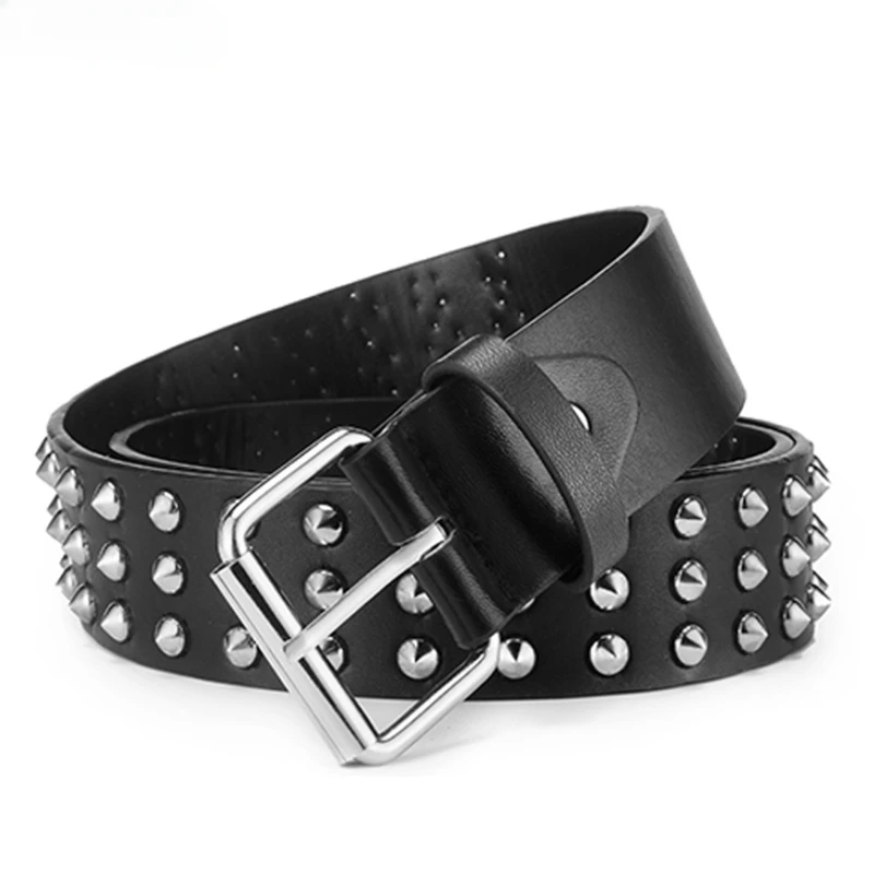 New Designer Rivet Goth PU Leather Belt 120*3.8cm Fashion Punk Style Pin Buckle Men\'s and Women\'s Belts