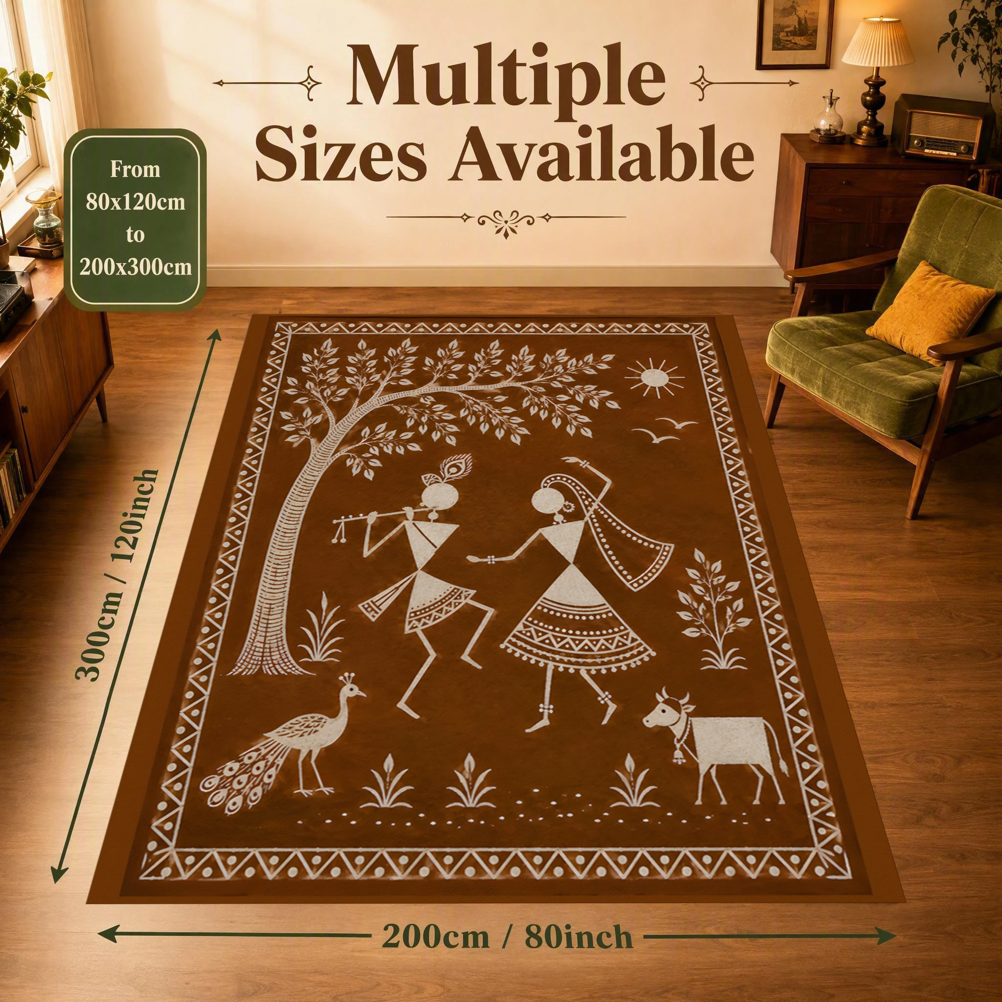 Retro Folk Figure Story Print Area Rug, Artistic Exotic Floor Covering for Indoor Space