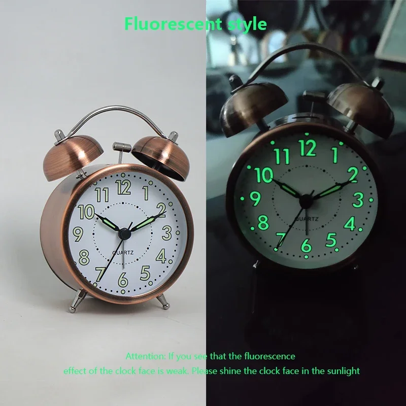 1pc 3 inch Vintage Metal Quartz Alarm Clock, Fluorescent Digital Desk Clock, High Volume Ringtone, Suitable for Deep Sleepers