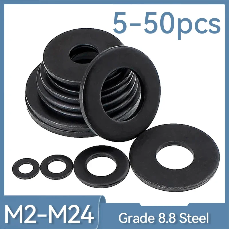 

5/50pcs M2 M2.5 M3 M4 M5 M6 M8 M10 M12 M14 M16 M20 M22 M24 GB97 DIN125 Black Grade 8.8 Carbon Steel Flat Washer Plain Gasket Pad