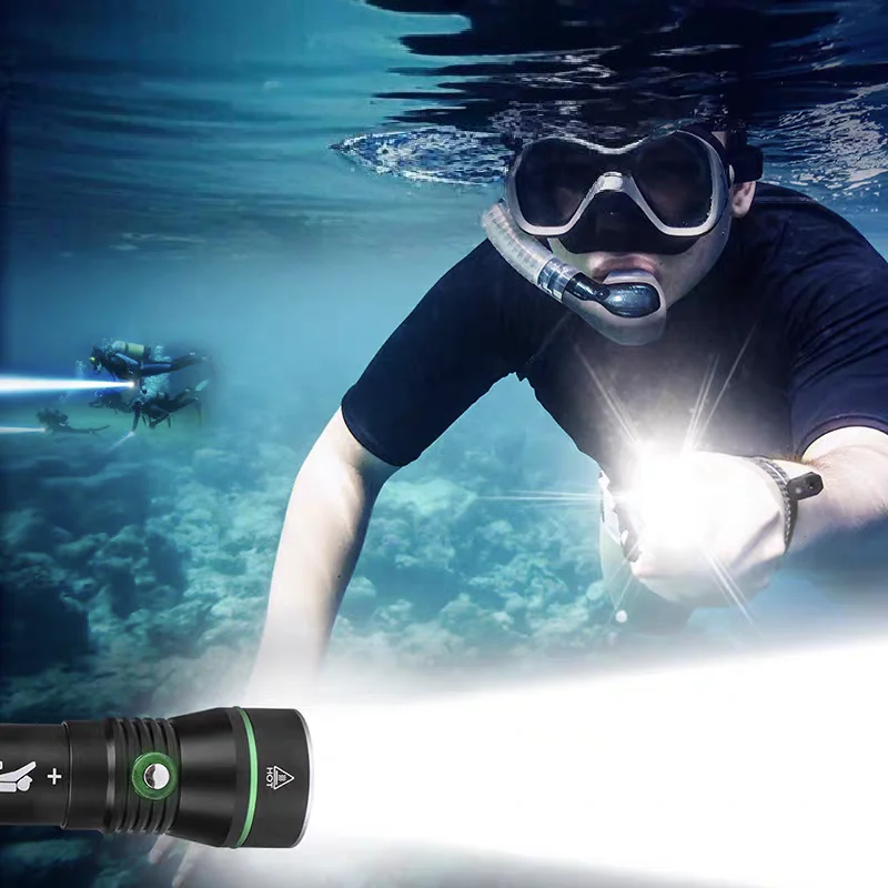 40000LM Professional Diving Flashlight Super Bright LED Dive Light 18650 Powerful 300m Underwater Lighting Torch IPX8 Waterproof