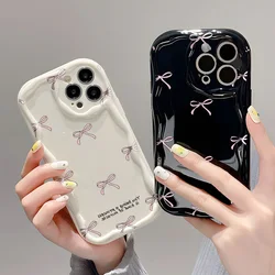 Pink Bow Knot Phone Case For iPhone 17 Pro Max Case iPhone 15 11 12 13 14 16 Pro Max X XS XR 7 8 Plus 3D Wavy Edge Soft Cover