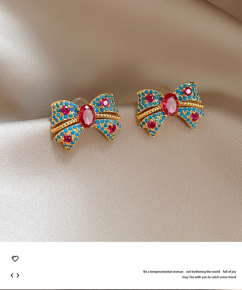 Bunte Zirkon-Schmetterlings-Knoten-Ohrstecker für Damen und Mädchen 2026 Neuer Luxus-Schmuck Sommerurlaubs-Stil Süßes Accessoire – Detail 7