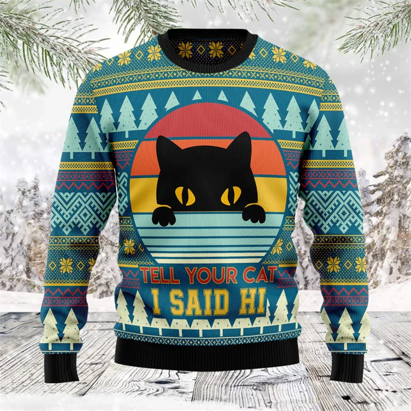 

Fashion Cat Ugly Christmas Sweater Men 3D Printing Pets Round Neck Sweatshirts Unisex Merry Christmas Family New Year Hoodie