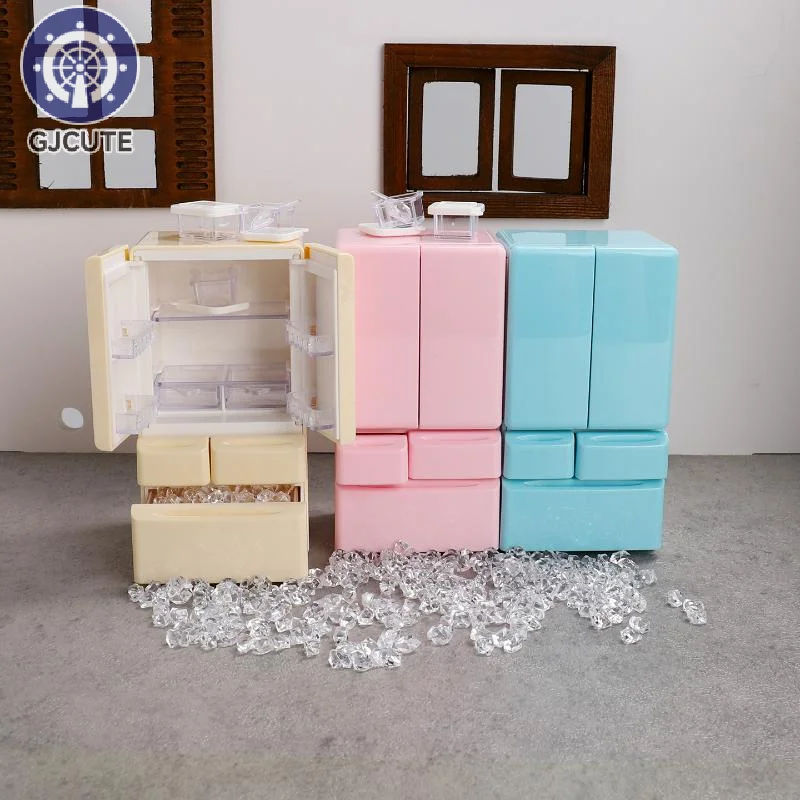 1 conjunto de comida em miniatura jogar cozinha cena bolso móveis modelo 1:12 playhouse brinquedos casa boneca dos desenhos animados mini geladeira