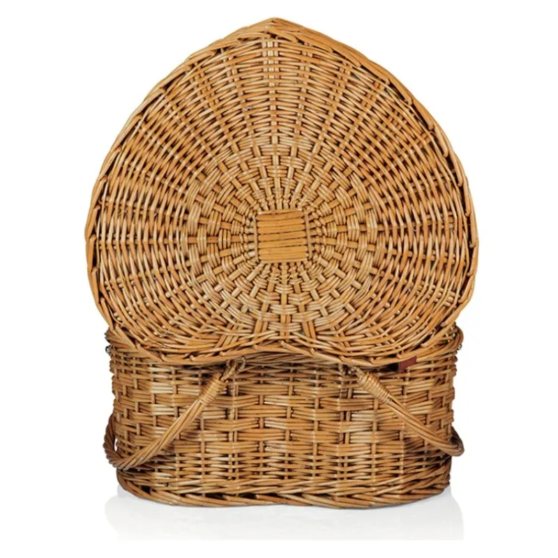 Cesta de Picnic de Mimbre en Forma de Corazón Color Caramelo de 40*35*22cm para 2 Personas, Tamaño Personalizado, con Vajilla