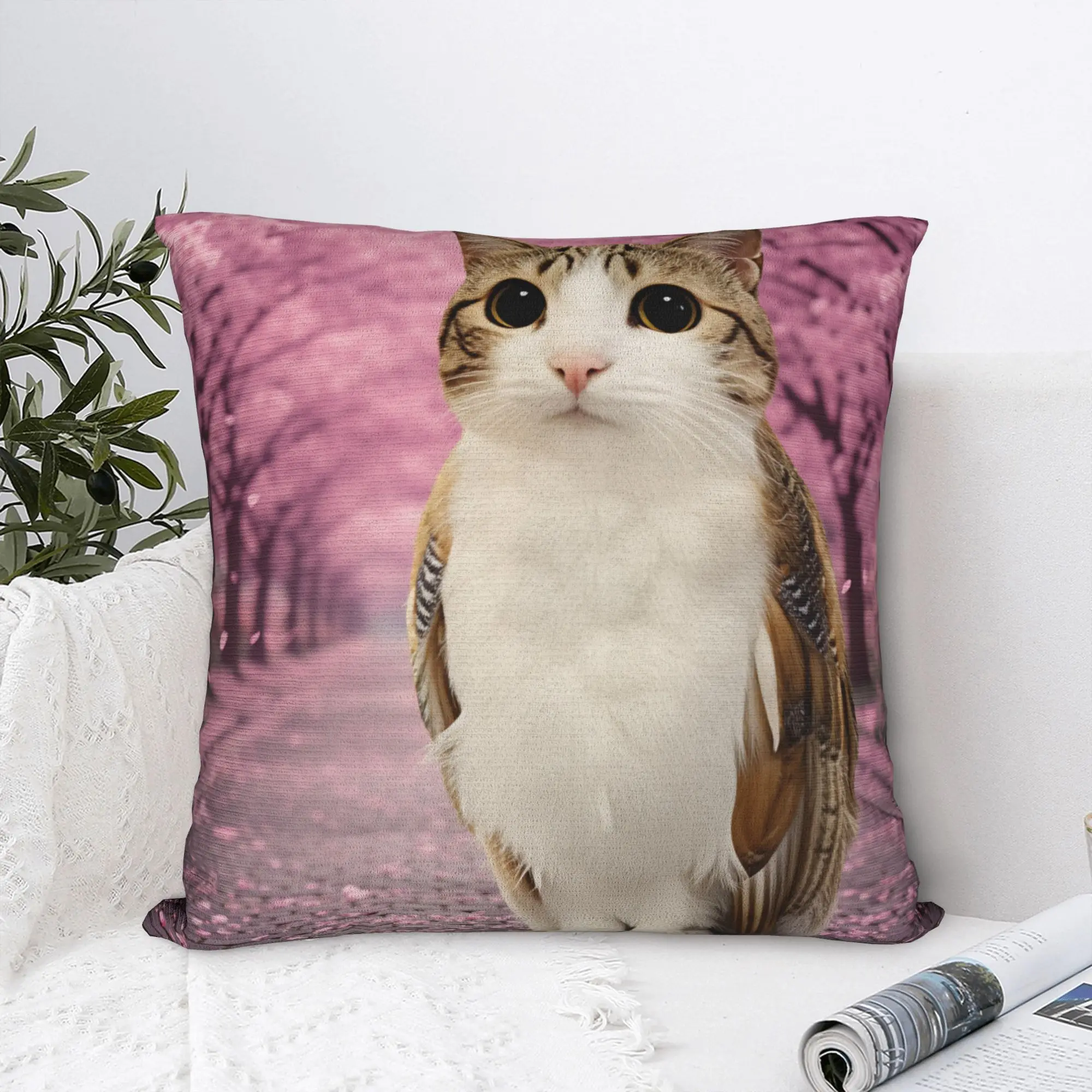 Cherry Blossom Meowl Cat Pillow Cover  Square Cushion Cover Novelty Pillow Case For Living Room Chair